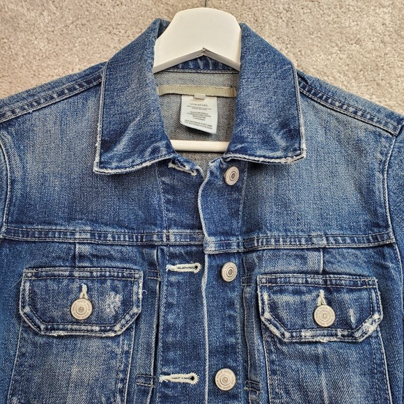 Vince Trucker Jacket Womens XS Blue Denim Y2K Stretch Biker 90s Distress Cowgirl - Picture 3 of 12